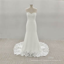 V-neck Satin Large Train Skinny Simple Temperament mermaid spaghetti Wedding Dress Bridal Gown